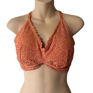 Auden Orange Lace Bralette w/ Floral Design Crisscross Back and Adjustable Strap